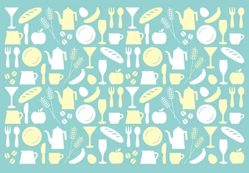 西餐咖啡红酒苹果矢量无缝拼接背景