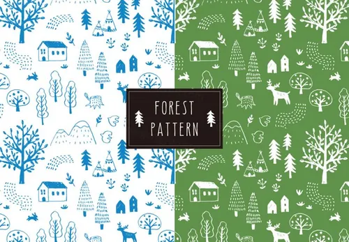 日式森系风格圣诞雪晶手绘铅笔插画矢量图案