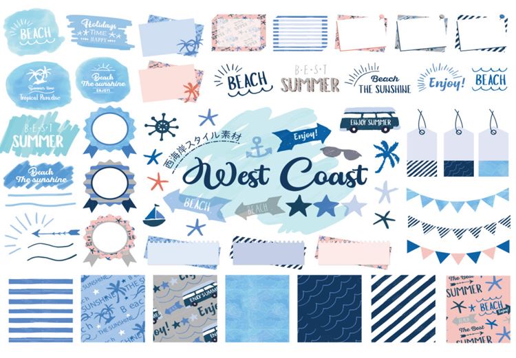 日系海军风格夏季标签背景VI矢量素材