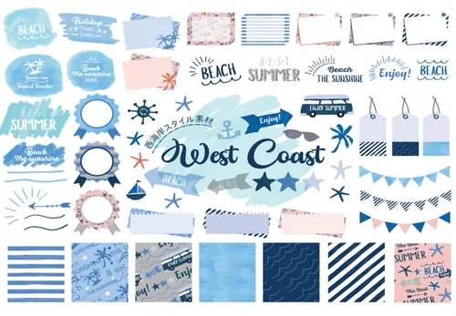 日系海军风格夏季标签背景VI矢量素材