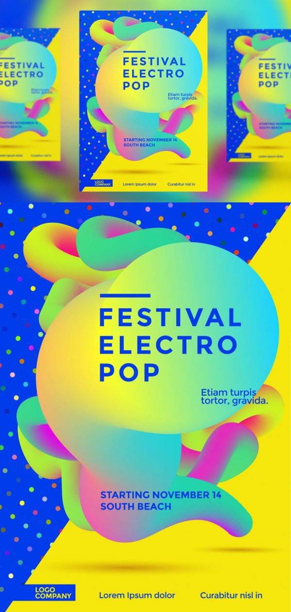 电子音乐节乐部聚会抽象多彩形状传单矢量图模板