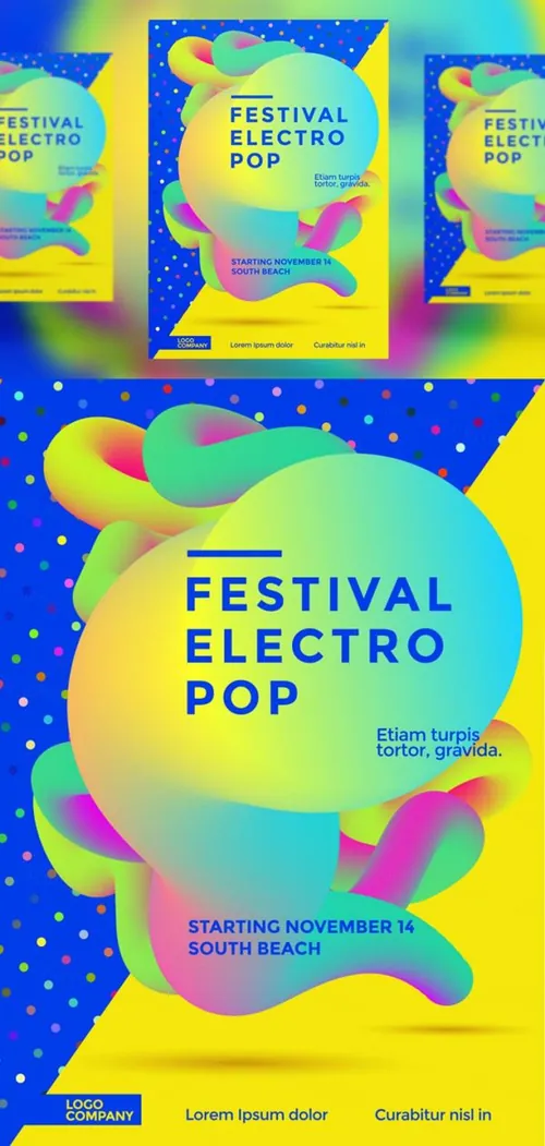 电子音乐节乐部聚会抽象多彩形状传单矢量图模板