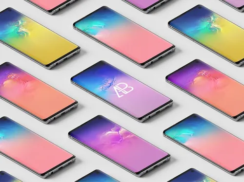 三星s10手机等距视角样机模版 Samsung Galaxy S10 Isometric Mockup