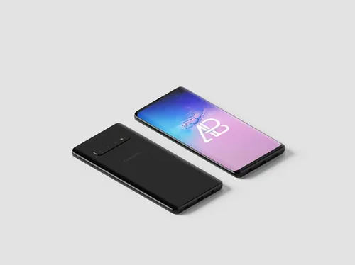 三星s10手机等距视角样机模版 Samsung Galaxy S10 Isometric Mockup