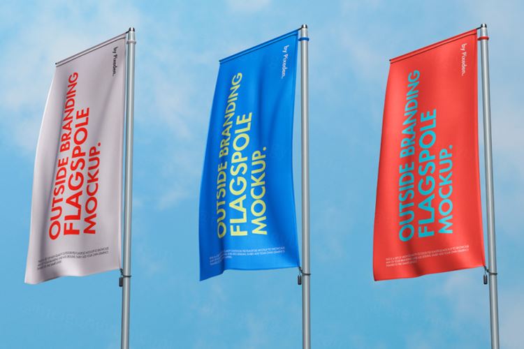 户外道旗旗帜宣传设计图提案样机模板 Outside Branding Psd Flag Pole Mockup