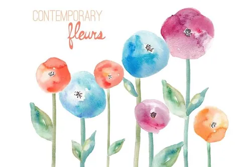 手绘水彩小清新花卉设计素材Contemporary-Fleurs