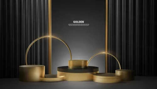 金色三维渲染奖杯年终获奖评选总结PSD海报模板