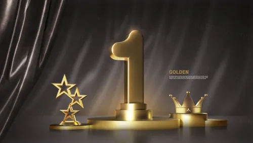 金色三维渲染奖杯年终获奖评选总结PSD海报模板