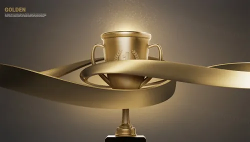 金色三维渲染奖杯年终获奖评选总结PSD海报模板