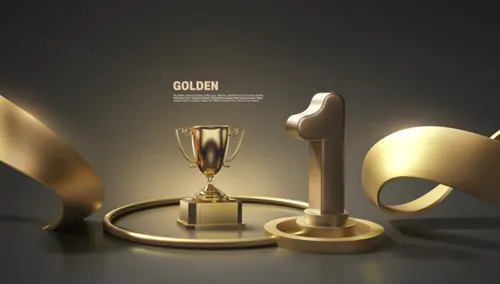 金色三维渲染奖杯年终获奖评选总结PSD海报模板