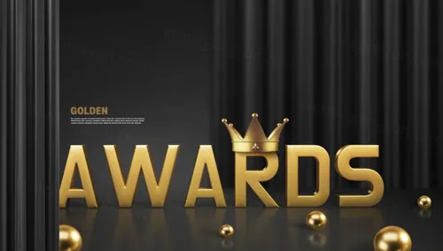 金色三维渲染奖杯年终获奖评选总结PSD海报模板