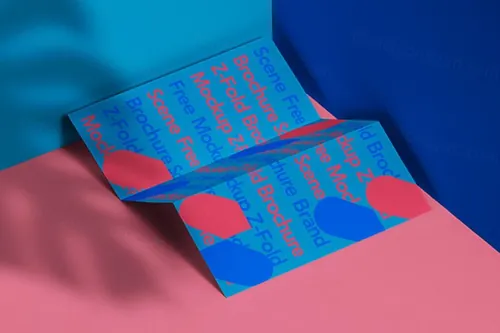 三折页传单海报设计贴图展示样机模板 Z Fold Psd B