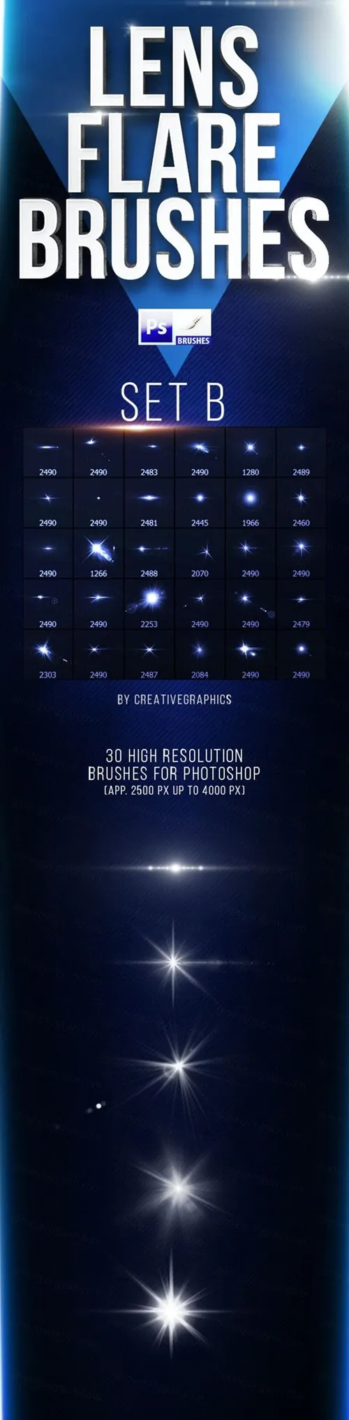 30个高质量光学镜头光晕PS光效笔刷素材 Lens Flare Brushes for Photoshop Set B