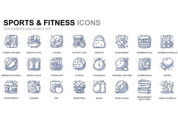 健身主题线性图标矢量图标素材 Sport and Fitness Th