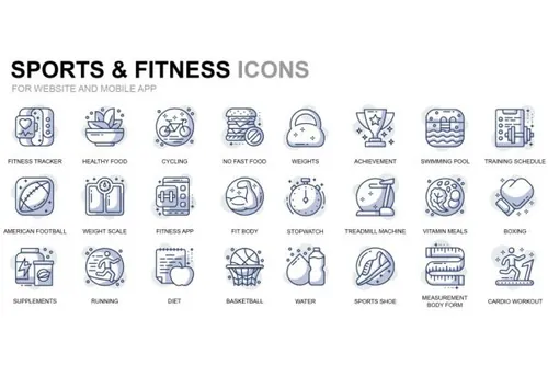 健身主题线性图标矢量图标素材 Sport and Fitness Th