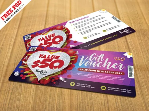 情人节礼品卡VIP卡片设计PSD模版 Valentine\'s Day Gift Voucher Template PSD