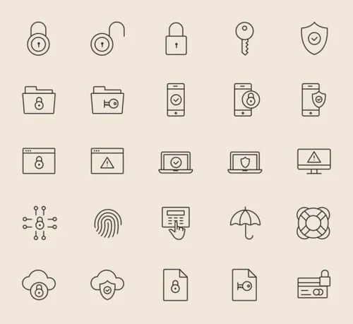 安全相关主题矢量图标素材 25 Security Icons