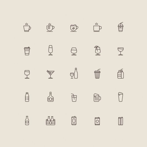 饮料主题系列矢量线性图标 Beverage Line Icons
