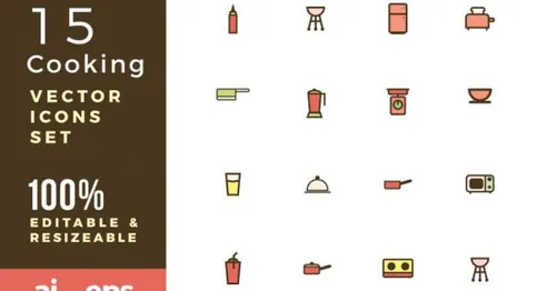 厨房烹饪美食主题矢量图标 15 Cooking vector icon