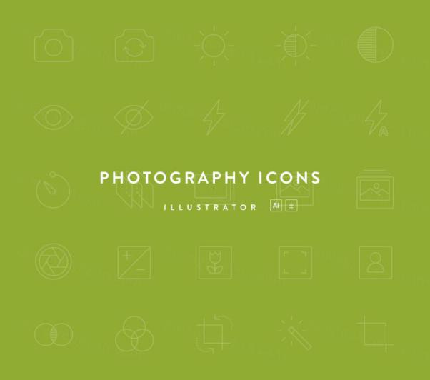 摄影主题线性矢量图标下载 Photography Line Icons