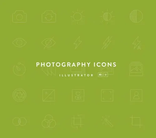 摄影主题线性矢量图标下载 Photography Line Icons