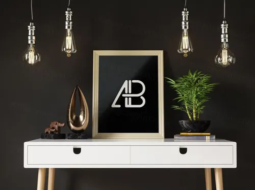 相框贴图样机PSD模板Poster On Desk Mockup