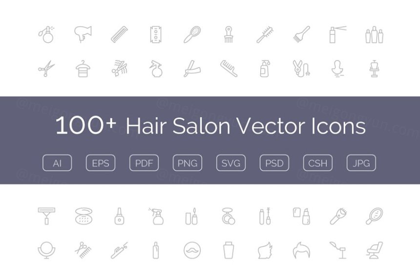 美发沙龙主题工具矢量图标 100  Hair Salon Vector