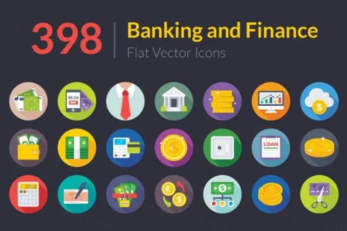 金融银行相关机构扁平化图标 398 Banking and Finan