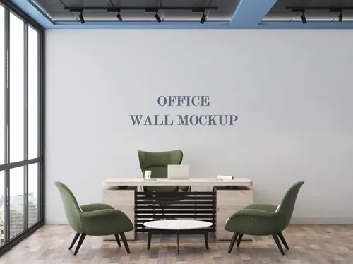 公司前台形象墙背景墙品牌LOGO设计提案样机PSD模板 Front desk and wall mockup