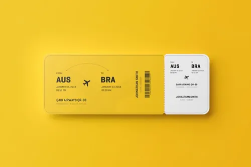 飞机票电影票音乐会活动门票设计提案样机PSD模板 Round corner event ticket mockup