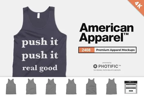 美式背心4K高清服饰贴图展示样机模版 American Apparel 2408 Tank Mockups