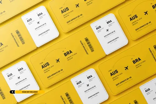 飞机票电影票音乐会活动门票设计提案样机PSD模板 Round corner event ticket mockup