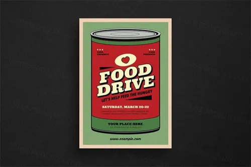 经典的食品海报模板 Retro Food Drive Event Flyer