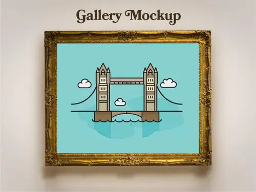 金色框架模型PSD贴图模板Gallery Picture Mockup 样机模版