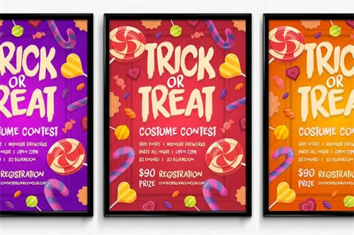高品质的时尚清新可爱的万圣节糖果儿童节海报candy-halloween