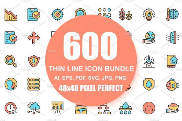 多用途现代直线扁平化图标 Flat Line Icons Pixel