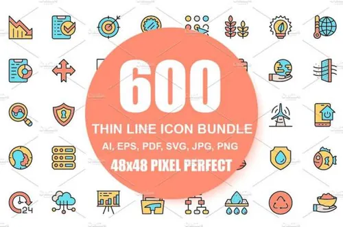 多用途现代直线扁平化图标 Flat Line Icons Pixel