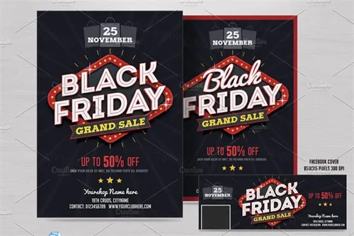 黑五海报促销模板 Black Friday Sale Flyer amp;amp; FB Cover