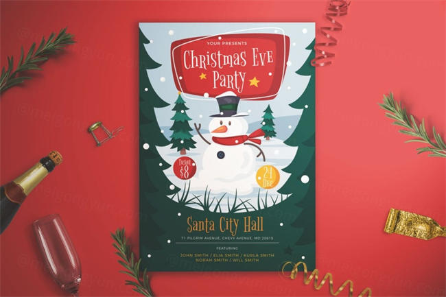 时尚高端简约新年平安夜圣诞节雪人海报宣传单christmas-eve