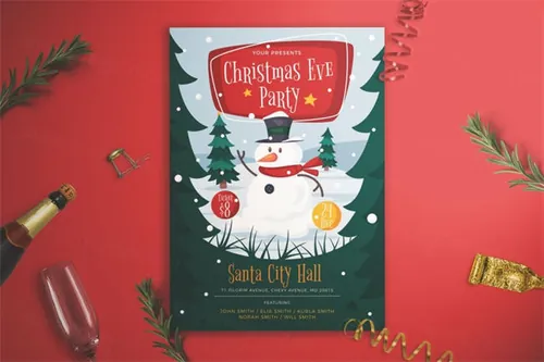 时尚高端简约新年平安夜圣诞节雪人海报宣传单christmas-eve