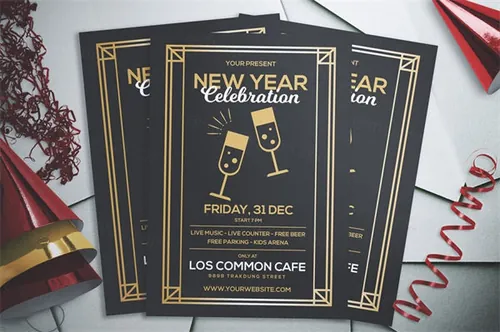 时尚高端简约大气的黑金质感的新年圣诞节海报派对new-year-party