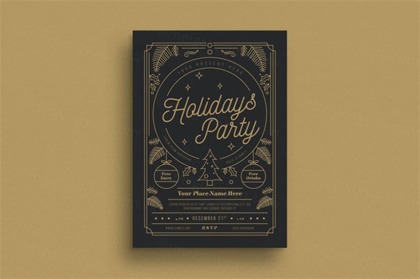 时尚高端黑金新年圣诞节海报宣传单gold-holiday