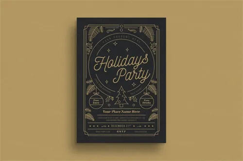 时尚高端黑金新年圣诞节海报宣传单gold-holiday