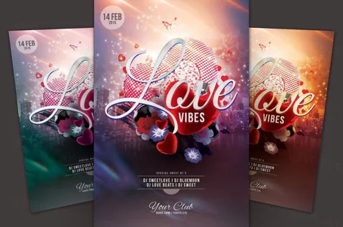 情人节爱情主题海报模版 Love Vibes Flyer Template