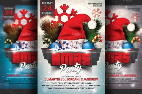 圣诞节晚会活动海报模版 Christmas Party Flyer Template