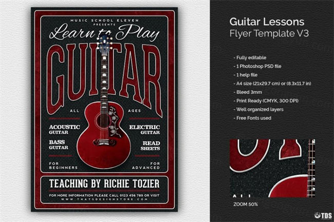 吉他课程传单海报PSD Guitar Lessons Flyer