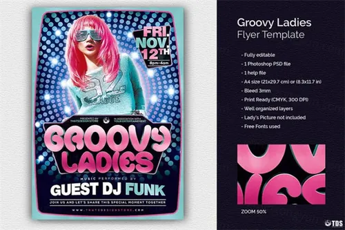 吸引人的明星海报模版 Groovy Ladies Flyer