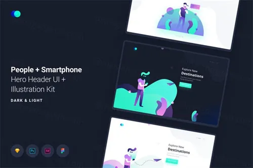 时尚高端撞色配色的人物手持智能手机网页海报people-smartphone