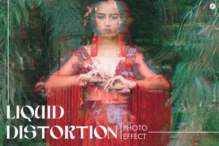 高质量潮流抽象液化迷幻重影图像扭曲海报特效PS模板 Liqu