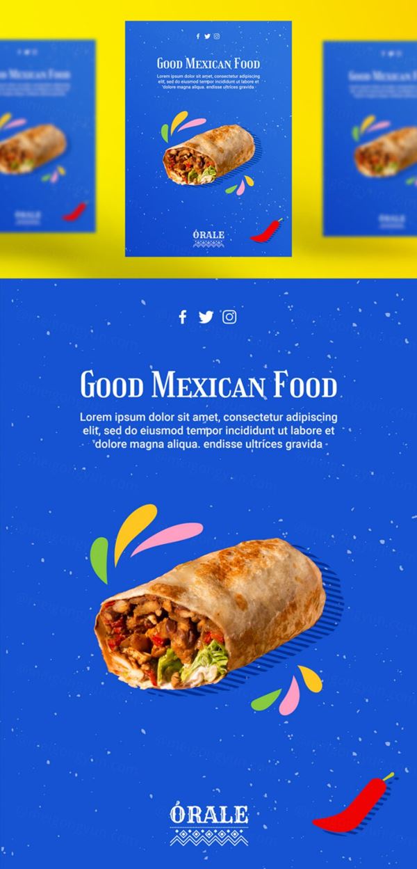 墨西哥鸡肉卷快餐饮食美食宣传海报广告PSD模板素材 Mexican food post template
